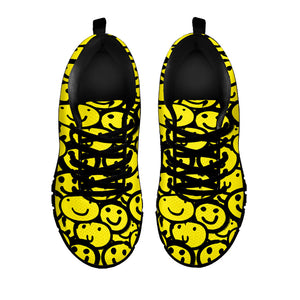 Graffiti Happy Emoji Pattern Print Black Running Shoes