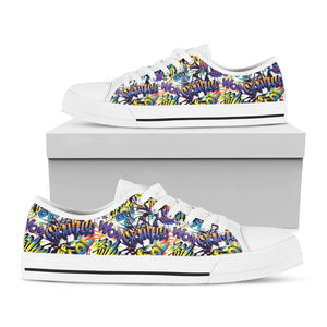 Graffiti Text Pattern Print White Low Top Sneakers
