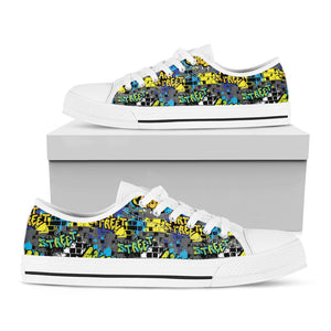 Graffiti Wall Print White Low Top Sneakers