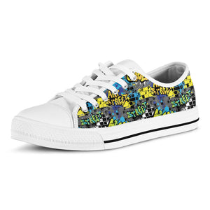 Graffiti Wall Print White Low Top Sneakers
