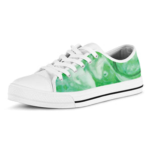 Green Acid Melt Print White Low Top Sneakers