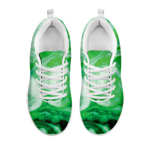 Green Acid Melt Print White Running Shoes