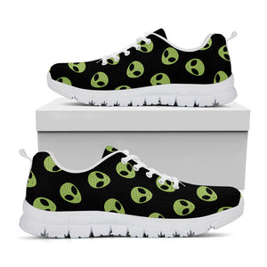 Green Alien Face Pattern Print White Running Shoes