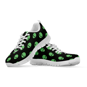 Green Alien Face Print White Running Shoes