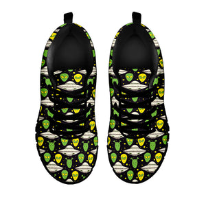 Green Alien UFO Space Print Black Running Shoes