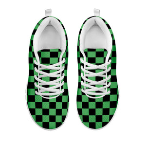 Green And Black Checkered Pattern Print White Running Shoes