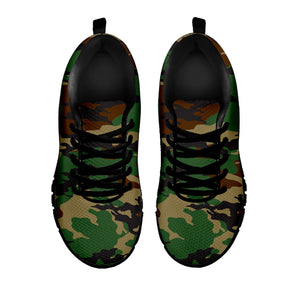 Green And Brown Camouflage Print Black Running Shoes
