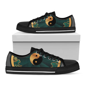 Green And Gold Chinese Zodiac Print Black Low Top Sneakers