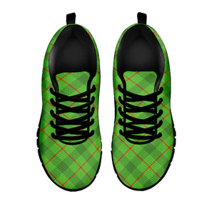 Green And Red Plaid Pattern Print Black Running Shoes