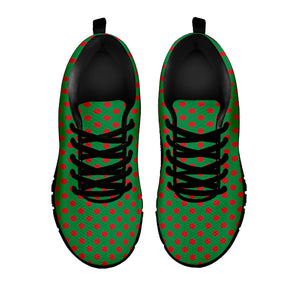 Green And Red Polka Dot Pattern Print Black Running Shoes