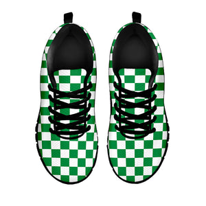 Green And White Checkered Pattern Print Black Running Shoes