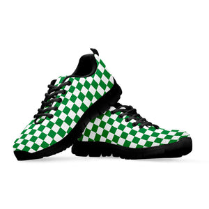 Green And White Checkered Pattern Print Black Running Shoes