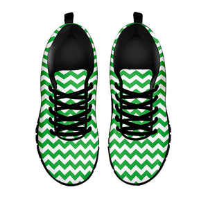 Green And White Chevron Pattern Print Black Running Shoes