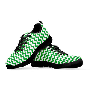 Green And White Chevron Pattern Print Black Running Shoes