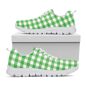 Green And White Gingham Pattern Print White Running Shoes