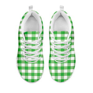 Green And White Gingham Pattern Print White Running Shoes