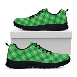 Green And White Plaid Pattern Print Black Running Shoes