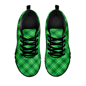 Green And White Plaid Pattern Print Black Running Shoes