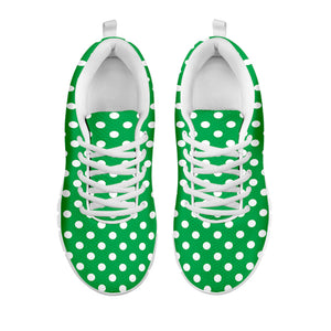 Green And White Polka Dot Pattern Print White Running Shoes