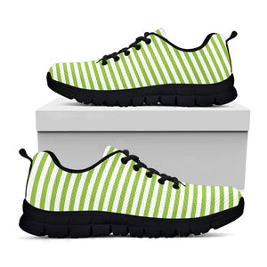 Green And White Striped Pattern Print Black Running Shoes