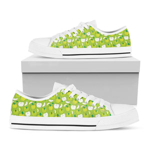 Green Apple Fruit Pattern Print White Low Top Sneakers