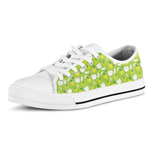 Green Apple Fruit Pattern Print White Low Top Sneakers