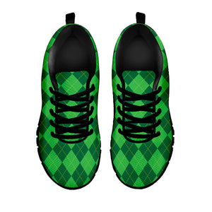 Green Argyle Pattern Print Black Running Shoes