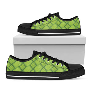 Green Bamboo Print Black Low Top Sneakers