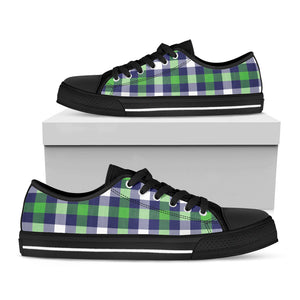 Green Blue And White Buffalo Plaid Print Black Low Top Sneakers