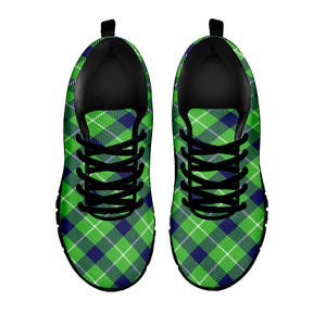 Green Blue And White Plaid Pattern Print Black Running Shoes