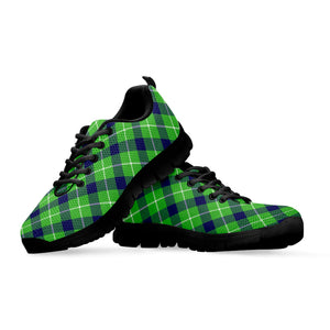 Green Blue And White Plaid Pattern Print Black Running Shoes