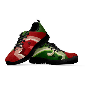 Green Bull And Red Bear Stock Print Black Running Shoes