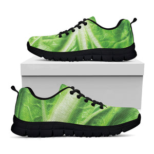 Green Cabbage Leaf Print Black Running Shoes
