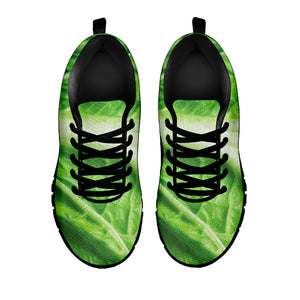 Green Cabbage Leaf Print Black Running Shoes
