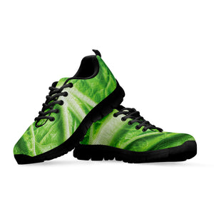 Green Cabbage Leaf Print Black Running Shoes