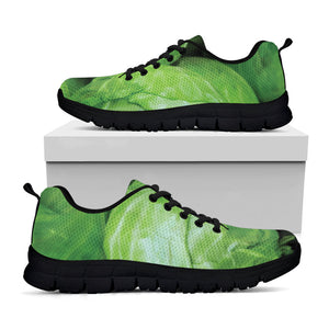Green Cabbage Print Black Running Shoes
