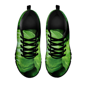 Green Cabbage Print Black Running Shoes