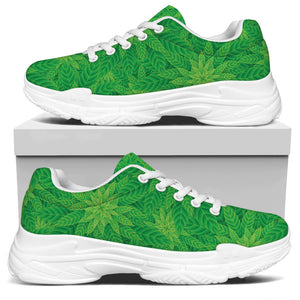 Green Cannabis Leaf Pattern Print White Chunky Shoes