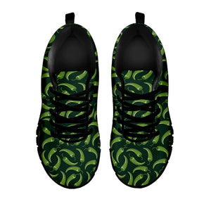 Green Chili Peppers Pattern Print Black Running Shoes