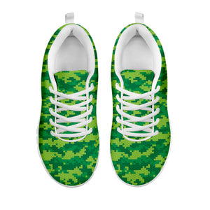 Green Digital Camo Pattern Print White Running Shoes
