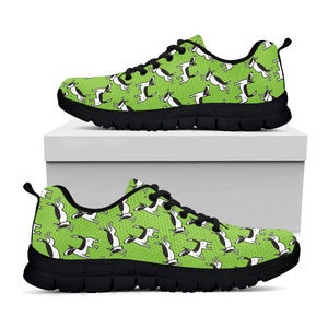 Green Doodle Bull Terrier Pattern Print Black Running Shoes
