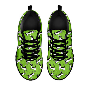 Green Doodle Bull Terrier Pattern Print Black Running Shoes