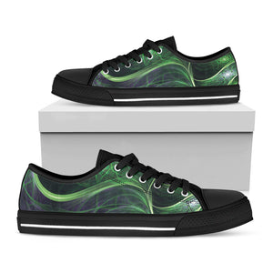 Green Fractal Print Black Low Top Sneakers