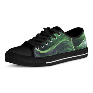 Green Fractal Print Black Low Top Sneakers
