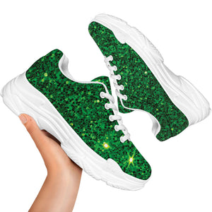 Green (NOT Real) Glitter Print White Chunky Shoes