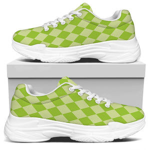 Green Harlequin Pattern Print White Chunky Shoes
