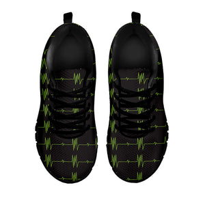 Green Heartbeat Pattern Print Black Running Shoes