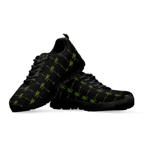 Green Heartbeat Pattern Print Black Running Shoes