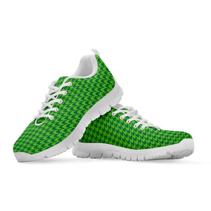 Green Houndstooth Pattern Print White Running Shoes