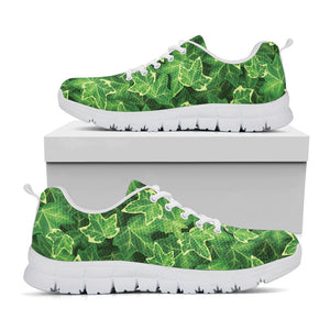 Green Ivy Leaf Pattern Print White Running Shoes